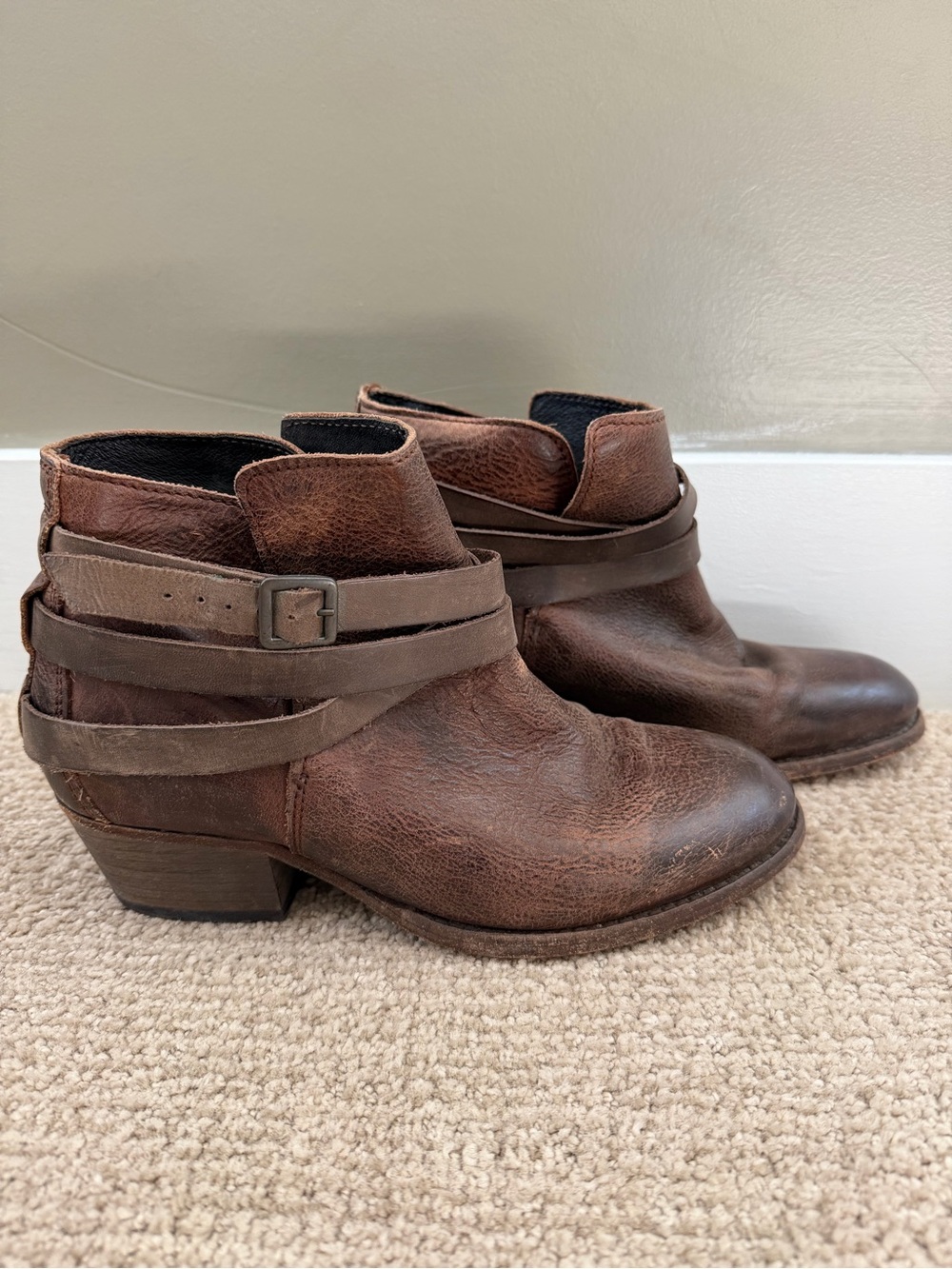 H by Hudson Horrigan Brown Leather Wrap Strap Ankle Boots EU 38 US 7 Portugal